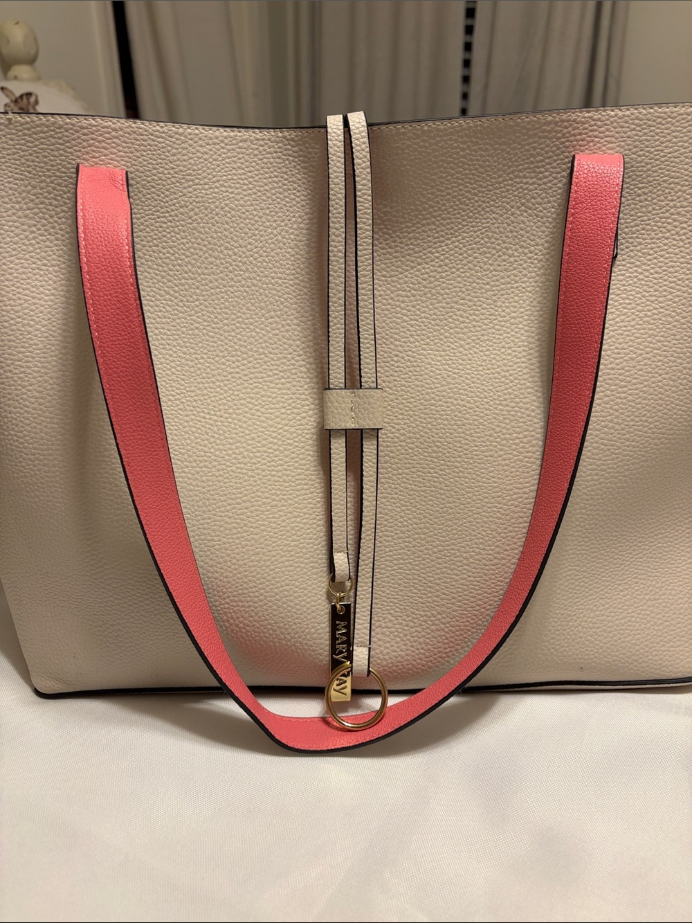 Mary Kay Neutral Cream Tote with Pink Trim